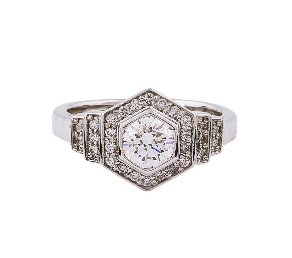 Diamond Engagement Ring Platinum Hexagon Set Art Deco